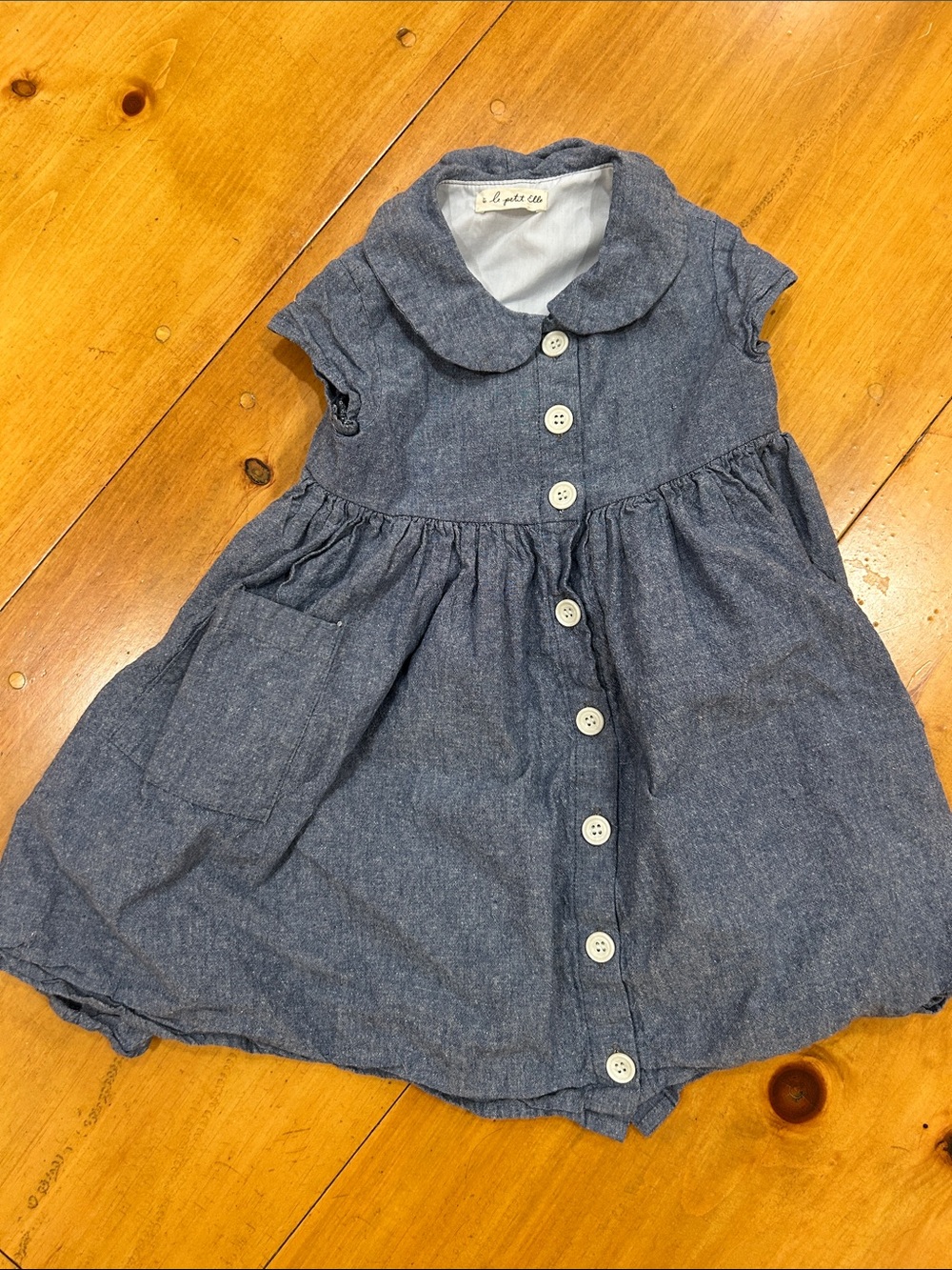 Le Petit Elle Organic' Collared Button-Front Casual Dress in Denim Blue